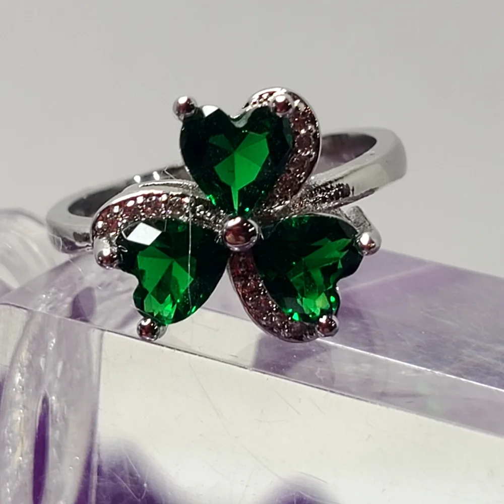 Green Hearts Sterling Silver Ring